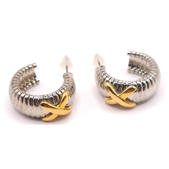Mixed Metal Statement Hoops - Gold & Silver Tone - Office to Dinner Earrings - Picture 2 of 6